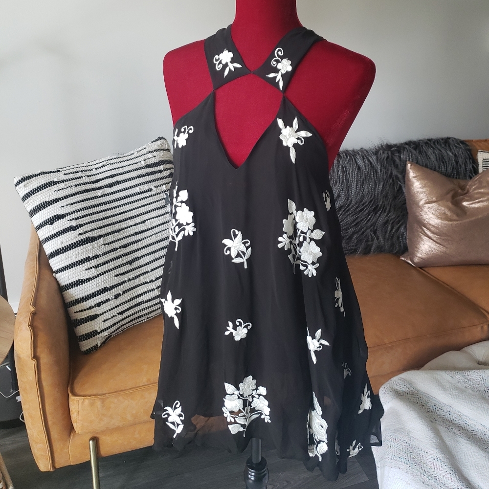 Bohemian Bones Black Floral Mini Dress S